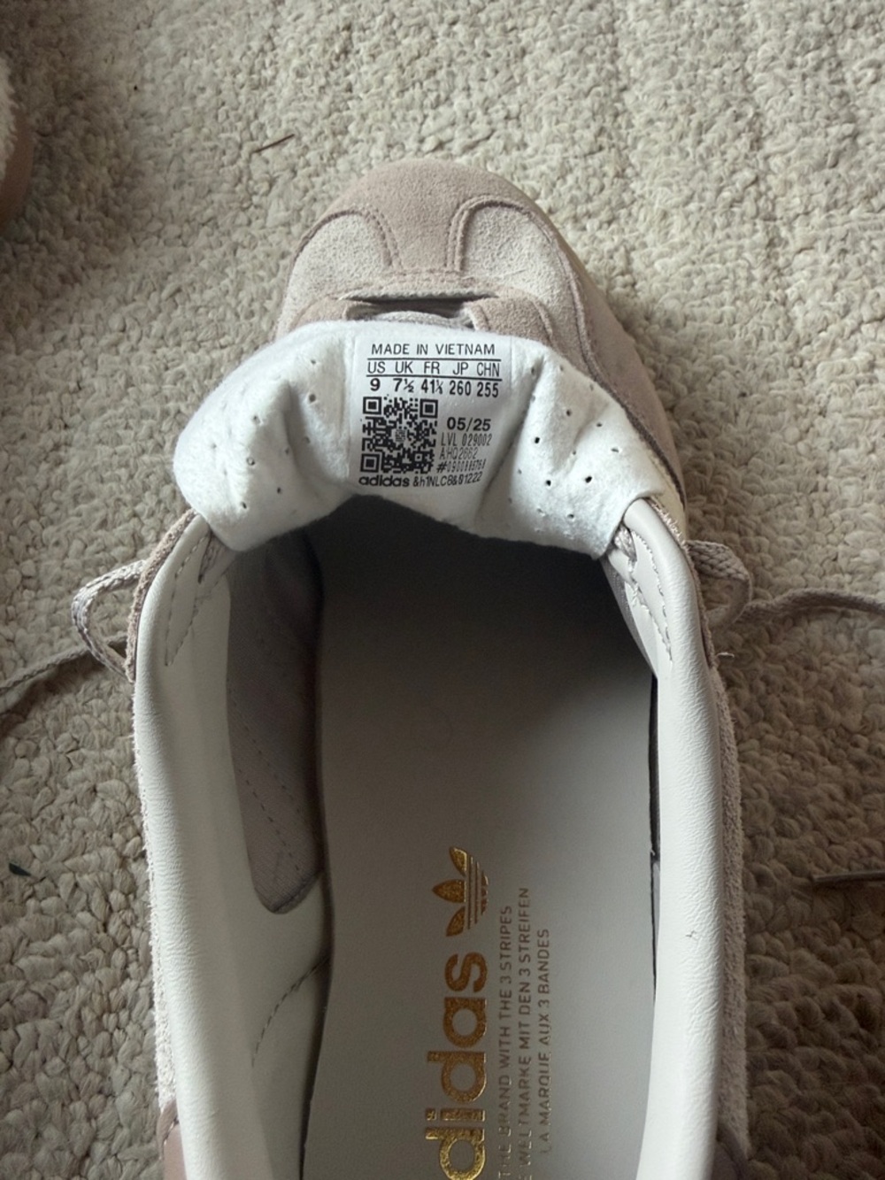 Adidas Gazelle Beige Suede Low-Top Sneakers with White Interior and Gold Logo - Picture 2 of 5